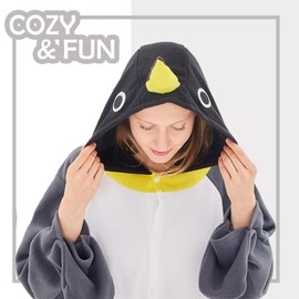 NEWCOSPLAY Animal Onesie Costume Adult Pajamas Plush One Piece Cosplay Costume(Grey Penguin,Small)