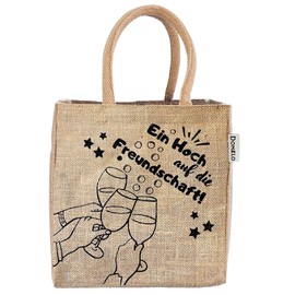 Domelo Funny Gifts for Women. Jute Bottle Basket 2 in 1: Bottle Carrier & Shopping Bag. Ladies Handbag Storage Bag for 6 Bottles/Cans. Small Sparkling Jute Bag. Prosecco to go bag