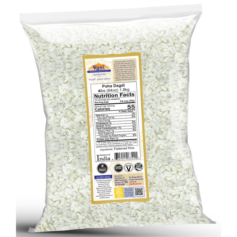 Rani Poha (Powa) Extra Thick Dagadi-Cut (Flattened Rice) 64oz (4lbs)