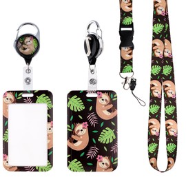 BKBKAAK Cute Sloth Lanyard with ID Badge Holder and Retractable Reel Clip for Keys and School Office