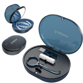 LONGMON New Double-layer Retainer Storage Case with Belt Chewing,Removal Tool,Cleaning Brush,Built in Mirror Orthodontic Retainer Case,Mouth Guard Case