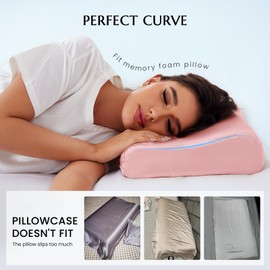 THXSILK 19 Momme 100% Mulberry Silk Pillowcase for Contour Memory Foam Pillow, Contour Pillow Case Cover, Cervical Pillow Case, Pack of 1(Charming Pink, 20"x12"x3.9"/2.7")