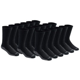 Dickies Men's Dri-Tech Moisture Control Crew Socks, Available in M-XXL (6, 12, Black (18 Pairs), Large