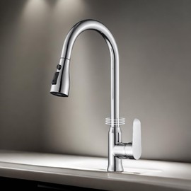 Kitchen Faucet with Pull Down Sprayer 1 Hole Single Handle high arc Commercial RV Camper Kitchen Sink Faucet (Chrome)