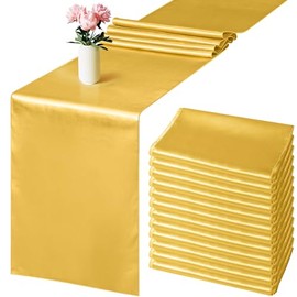 Aneco Paquete de 12 caminos de mesa de satén de 12 x 108 pulgadas de largo, camino de mesa de seda satinada para bodas, banquetes, graduaciones, decoración de fiestas de cumpleaños