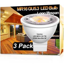 Vannise MR16 GU5.3 LED Bulb 2700K Soft White, 3 Pack MR16 LED Bulbs for Landscape Lighting 450LM 7W, Equivalent 50W, No Flicker GU5.3 Base, Non-Dimmable LED MR16 Light Bulbs for Indoor & Outdoor