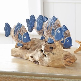 Black Forest Décor - Tabletop Driftwood Fish Sculpture - Natural Coastal Home Decor - 14" x 9"