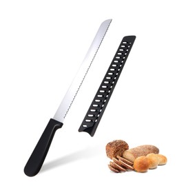Haobone Serrated Bread Knife Wavy Edge with Cover Ultra Sharp for Cutting Pastry 10 Inch Sourdough Slicer