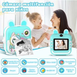 Cámara para niños, cámara de impresión para niños con tarjeta de memoria de 32 G y 3 rollos de papel de impresión bolígrafos de color para cámara HD, regalos para niñas y niños de 3 a 12 años (Azul)