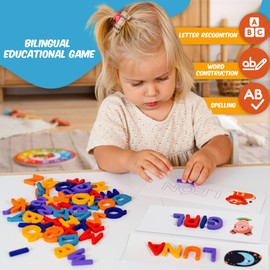 Montessori Toys BILINGUAL 50 Phonics Flash Cards English Spanish Think Words Toys for 3 4 5 6 7 8 Year Old Boys Girls Learning Resources Educational Spelling Game Age 3-8 Year