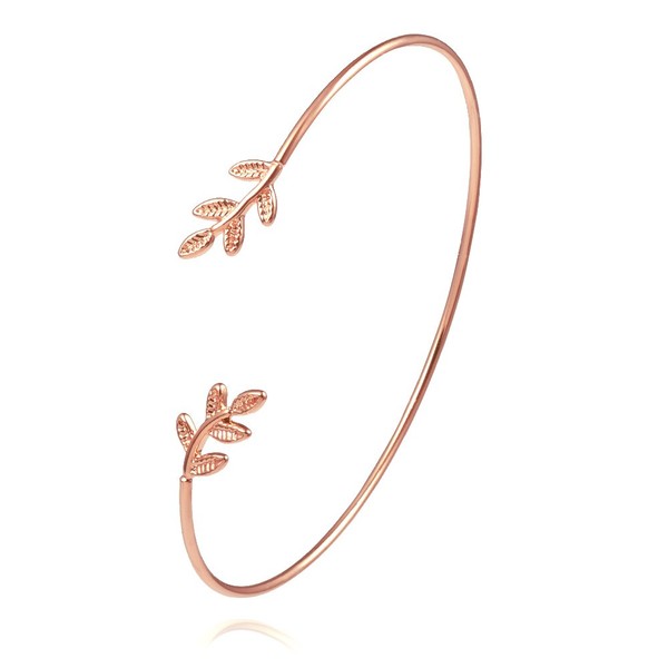 NOUMANDA Olive Leaf Branch Wire Bangle Adjustable Open Cuff Bracelet