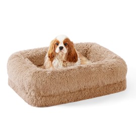 ZOMISIA Orthopedic Dog Bed for Medium Size Dog - Calming Dog Sofa Beds with Fluffy Faux Fur, Pet Bed with Supportive Egg Foam, Washable Removable Cover and Nonskid Bottom, Camel