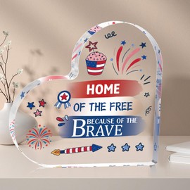 4th of July Table Decorations, Acrylic Heart Plaque Memorial Day Decorations Patriotic Decor, Red White and Blue Americana Home USA Sign for Independence Day Fourth of July, 3.9 * 3.9 * 0.6 Inches