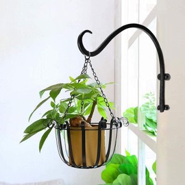 cailiya 2 Pieces Plant Holder Hanging Basket Holder Iron Wall Hook Hanging Basket Wall Holder Hook for Hanging Planter Bird House Lantern Wind Chimes Wall Sconce - Black