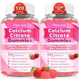 Calcium Citrate Gummies - Chewable Calcium Gummies for Bone, Muscle, Teeth, Immune Support, High Absorption Calcium Supplements for Women & Men Sugar Free Strawberry Flavor 120 Count