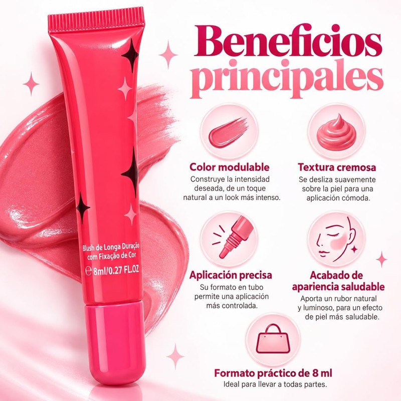 Rubor Líquido Blush Cremoso Para Mejillas Larga Duración 8ml