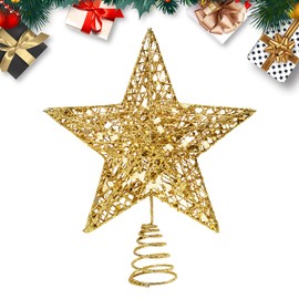 KEYIDO Christmas Tree Topper Christmas Tree Star Topper for Christmas Tree Toppers Xmas Metal Gold Stars for Top of Christmas Tree Decorations Glitter Ornaments Width 15cm/6Inch, High 20cm/8Inch