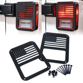 Xprite Aluminum Alloy “American US Flag” Tail Light Covers Guards Protectors Compatible with 2007-2018 Jeep Wrangler JK Unlimited Accessories -Pair