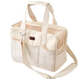 Dog Purse Carrier for Small Dogs,Cozy Plush Pet Carrier Purse,Multiple Pockets,Breathable Mesh,Secure Harness Clip,Lightweight Dog Tote Bag Carrier for Small Dogs/Puppies(Beige, Large)