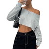 Remidoo Women's Off the Shoulder Cropped Sweatshirt Asymmetrical Neck Long