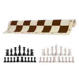 House of Staunton Black & White Chess Set & 20" Brown Vinyl Board - Tournament Regulation Weighted