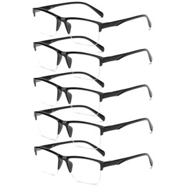 VEVESMUNDO Reading Glasses Men Women Rectangle Semi Rimless Modern Oversize Eyeglasses (Reading Glasses 5 Pack Half frame, 1.0)