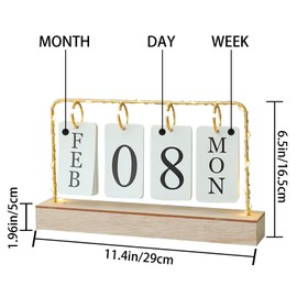 AUSTUFF Flip Wooden Perpetual Calendar Metal Desk Calendar 2025 Daily Desktop Calendar Monthly Weekly Year Planner Standing Office Home Desk Decor