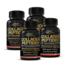 FREZZOR Collagen Peptides with UAF1000+, 100% Grass-Fed New Zealand Cattle Source, Hydrolyzed, Joint, Skin, Hair & Nail Support, Amino Acids, Anti-Aging, 360 Capsules, 4 Bottles