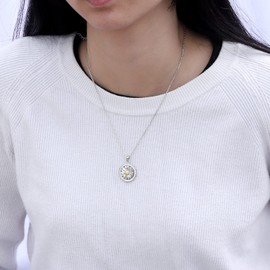 Bolelis 925 Sterling Silver Daisy Necklace for Women - Round Spinner Daisy Flower Pendant with Cubic Zirconia Shining Rotatable Daisy Jewelry for Teen Girls,Rolo Chain 18"+2"