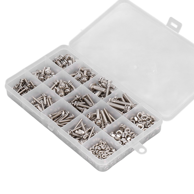 360pcs Screw Nut Set Stainless Steel Flat Washer Spring Washer