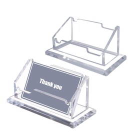 Realand Acrylic Business Card Holder Desk Transparent Desktop Business Card Display Stand with Thick Base Name Card Organizer for Office Exhibition 1 Slot 2 Pack