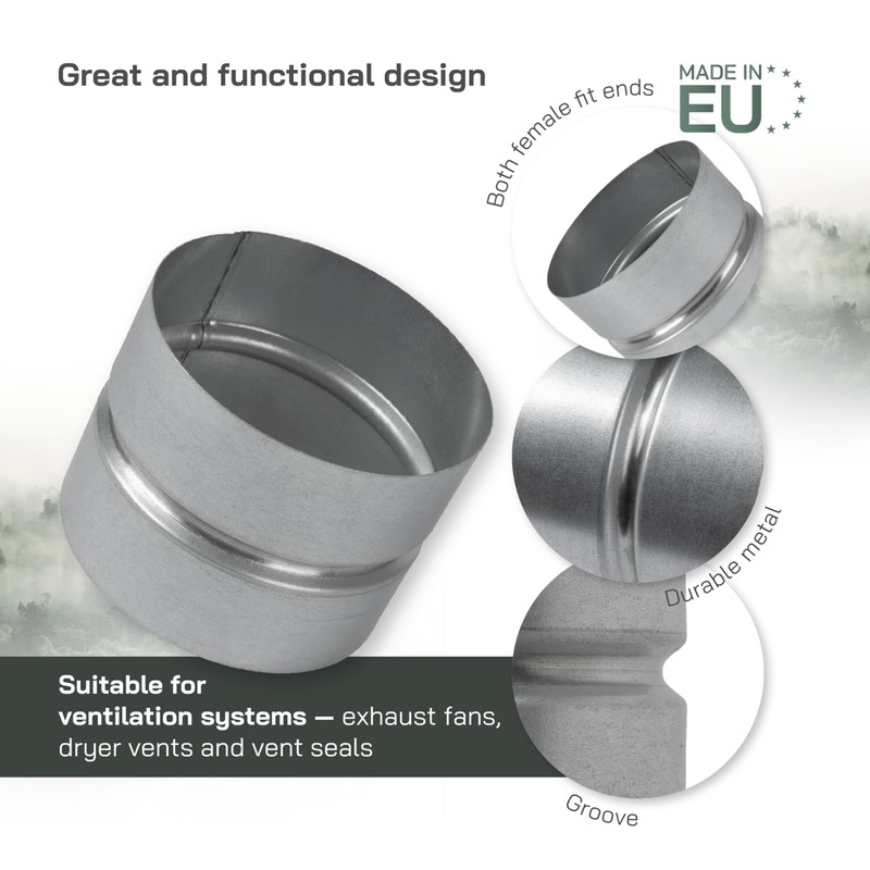 Vent Systems 4'' Inch Galvanized Steel Duct Connector - Round