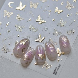 Butterfly Nail Art Stickers Decals Golden Star Butterflies Nail Stickers 5D Embossed Butterfly Nail Decals Hollow Butterflies Nails Supply Spring Summer Nails Design Stickers Cute Nail Decor for Women