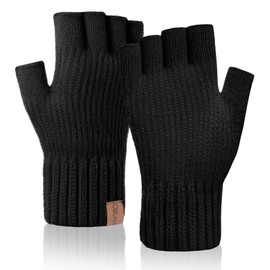 Oliumt Winter Half Finger Gloves Knitted Fingerless Mittens Warm Stretchy Gloves for Men and Women (black, one size)