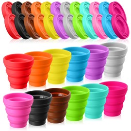 Umigy 48 Pcs Silicone Collapsible Cup Without Lids Travel Portable Foldable Cup Colorful Reusable Collapsible Shot Cup Expandable Drinking Cup for Kids Traveling Outdoor Hiking, 12 Colors