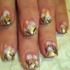 Short Press on Nails Square Fake Nails with Glitter Flower