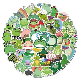 Cute Frog Stickers, 50Pcs Kawaii Cartoon Animal Stickers Gift for Kids Teens, Dovipta Funny Aesthetic Vinyl Waterproof Stickers for Water Bottles,Laptop,Phone,Scrapbook,Frog Lovers Birthday Party Decals(Frog)