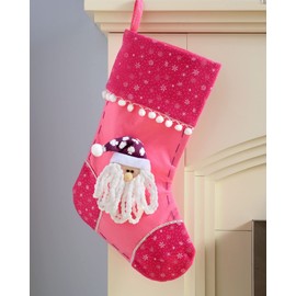 WeRChristmas Christmas Stocking with 3D Santa Head - 48 cm, Hot Pink/Purple