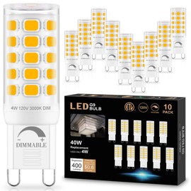 Sailstar Dimmable G9 LED Bulb 10 Pack, 3000K Warm White, T4 G9 4W Replacement for 40 Watts Halogen, Ceramic Bi Pin Base, 120V 400 Lumen 360°Beam Angle, G9 Light Bulbs for Chandelier