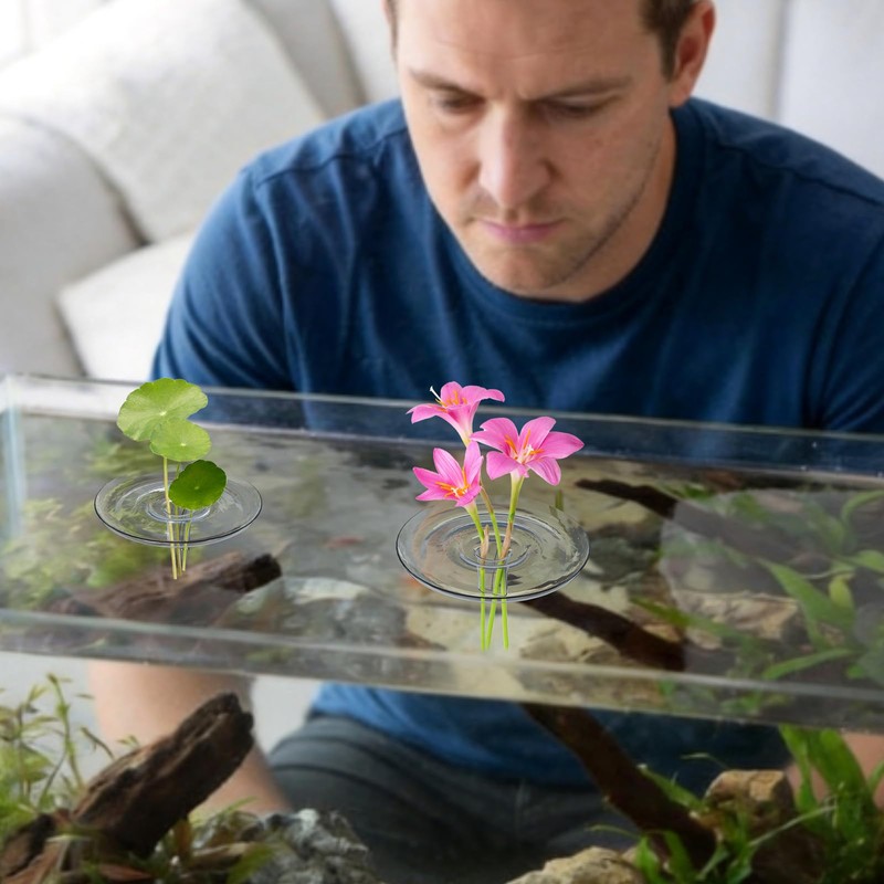10 PCS Creative Mini Floating Aquarium Plant Holder, Clear Round