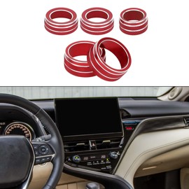 Hihaha AC Media Radio Volume Tune Mirror Control Switch Knob Cover Ring for Toyota Camry 2021-2023 / Interior Decal Trim/Stylish Aluminum Alloy / 5 Pcs Red