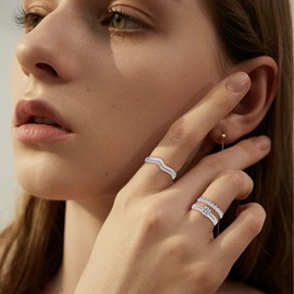 Senteria Sterling Silver Ring 3Pcs Silver Rings for Women Adjustable Shiny Cubic Zirconia Thumb Rings for Women Stacking Statement Ring Set for Womens