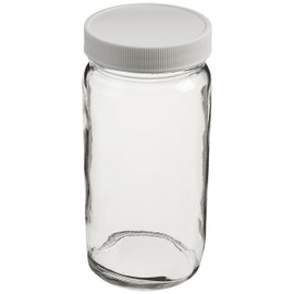 JG Finneran 9-191-2 Clear Borosilicate Glass Precleaned Tall Straight Sided Wide Mouth Jar with White Polypropylene Closure and 0.015" PTFE Lined, 58-400mm Cap Size, 250mL Capacity (Pack of 12)