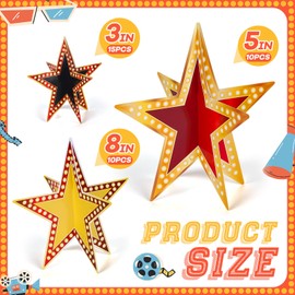 Sinload 45 Pcs 3D Glitter Star Decorations Back to School Work Stars Centerpiece 3 Sizes Standing Hanging Decor for School Centerpiece Starry Movie Night Themed Party Decor(Vivid,Multicolor)