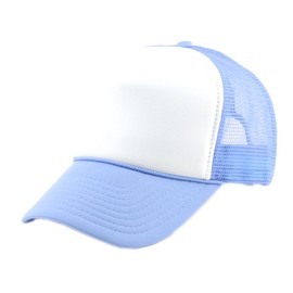 NYFASHION101 Blank Mesh Adjustable Snapback Cotton 6-Panel Trucker Hat Cap, Light Blue/White