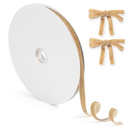 Khaki Velvet Ribbon 3/8 Inch, 25Yd, Single Face Vintage Thin Velvet Ribbon Spool for Gift Wrapping, Choker Necklace, Valentine's Day, Party Decorations, Christmas Tree, DIY Craft, Hair Accessories