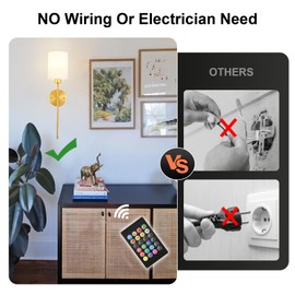 Battery Operated Wall Sconces Set of Two,Wireless Rechargeable Wall Light With Remote Control, Dimmable, 1800K/3000K/4000K/6000K/RGB, Timer, for Living Room, Bedroom, Fireplace, TV, 23.6 Inch, Gold