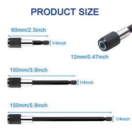 JONMON 3Pcs Magnetic Drill Bit Extension - 1/4 Inch Hex Shank Quick Release 2.3/4/6 Inch Length Screwdriver Bits Holder Set for Screws, Nuts, Handheld Driver