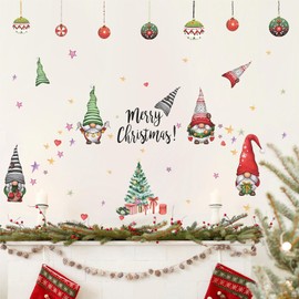 Christmas Gnomes Wall Decals Removable Christmas Gnome Wall Stickers Christmas Ball Wall Stickers Xmas Holiday Wall Decals Xmas Party Home Holiday Shop Decoration