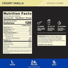 Optimum Nutrition Gold Standard 100% Micellar Casein Protein Powder, Slow Digesting, Helps Keep You Full, Overnight Muscle Recovery, Creamy Vanilla, 4 Pound (Packaging May Vary)